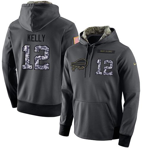 NFL Men's Nike Buffalo Bills #12 Jim Kelly Stitched Black Anthracite Salute to Service Player Performance Hoodie - Click Image to Close